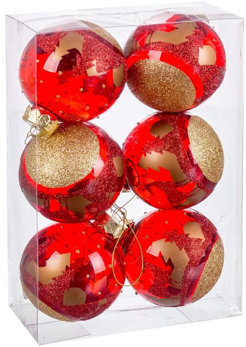Kerstballen rood kunststof 8 cm (6 stuks)