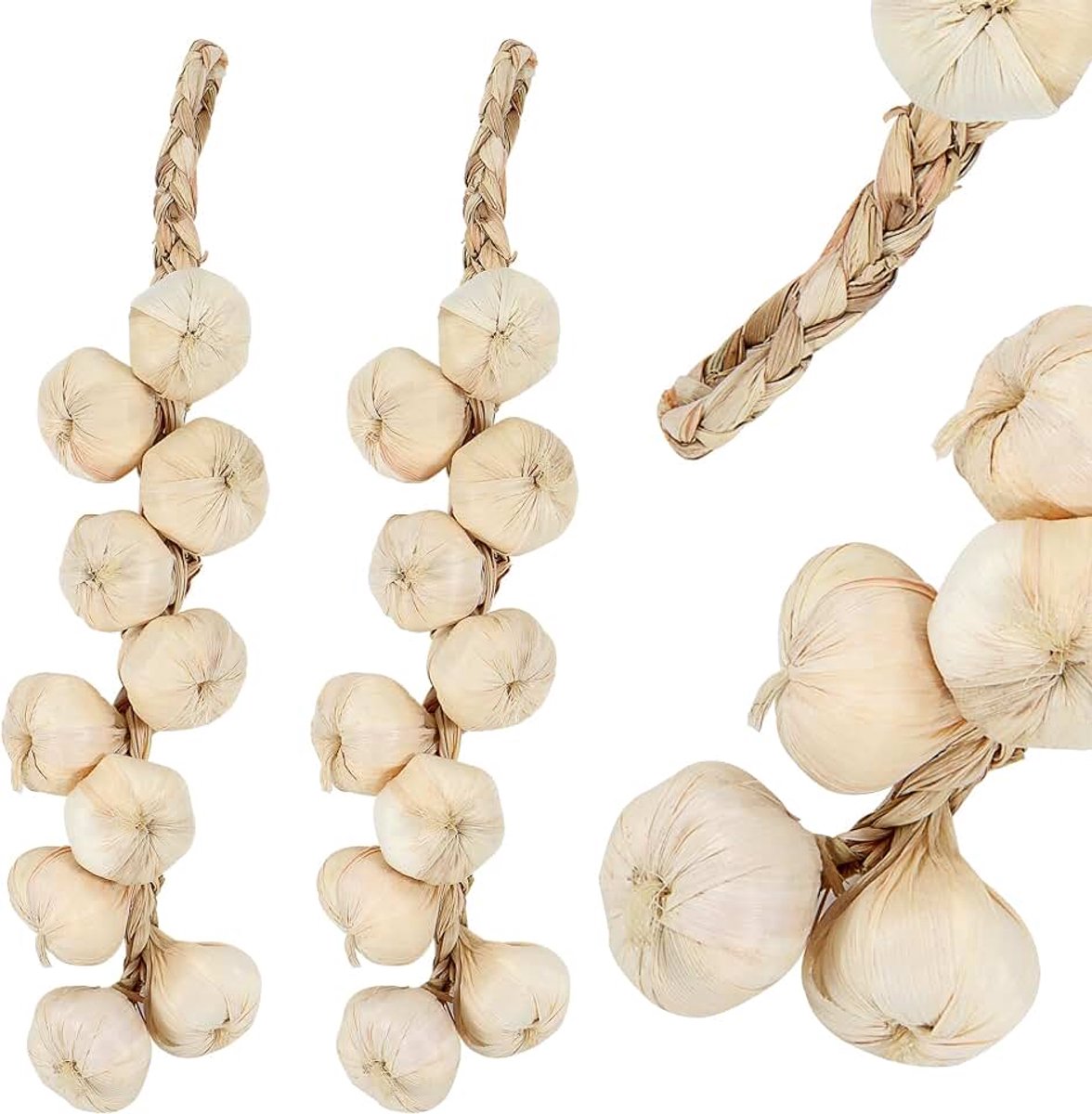 2 stuks kunstmatige knoflookvlechten van schuim, realistische decoratieve nep knoflook, hangende kunstgroenten voor keuken, tuin, Kerst, interieurdecoratie en fotografie