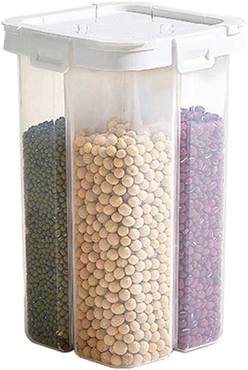 Voedsel Opbergdoos Transparant Rechthoekige Plastic Luchtdichte Containers met Deksels door Easy Snap Lock(4 Cellen Wit)