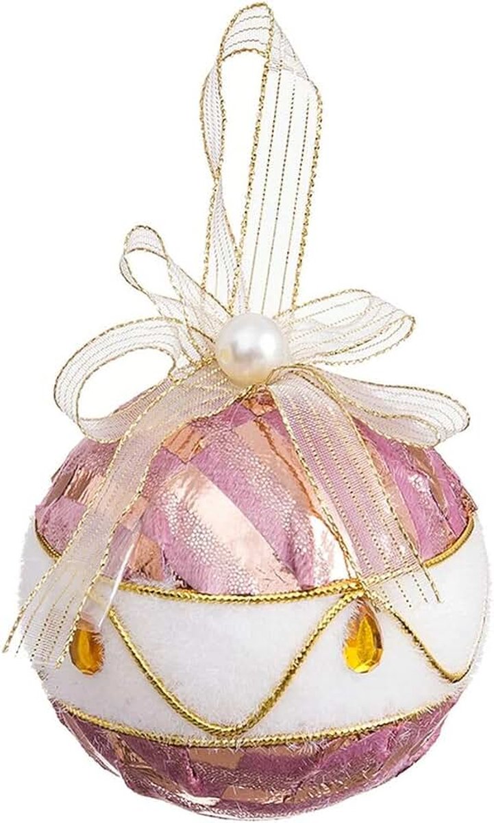 Kerstballen wit roze polyfoam stof 8 x 8 x 8 cm (4 stuks)
