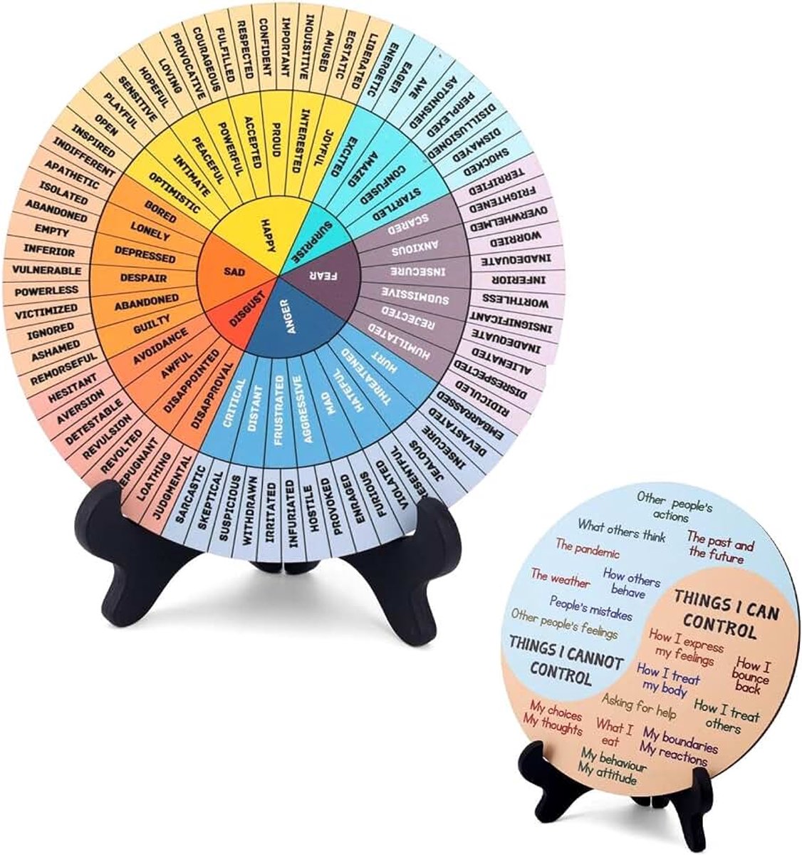 Spinner Dubbelzijdig Houten Gevoelenswiel Kantoor Bureau Decor Mentale Gezondheid Emotie Grafiek met Standaard voor School Kantoor Woondecoratie