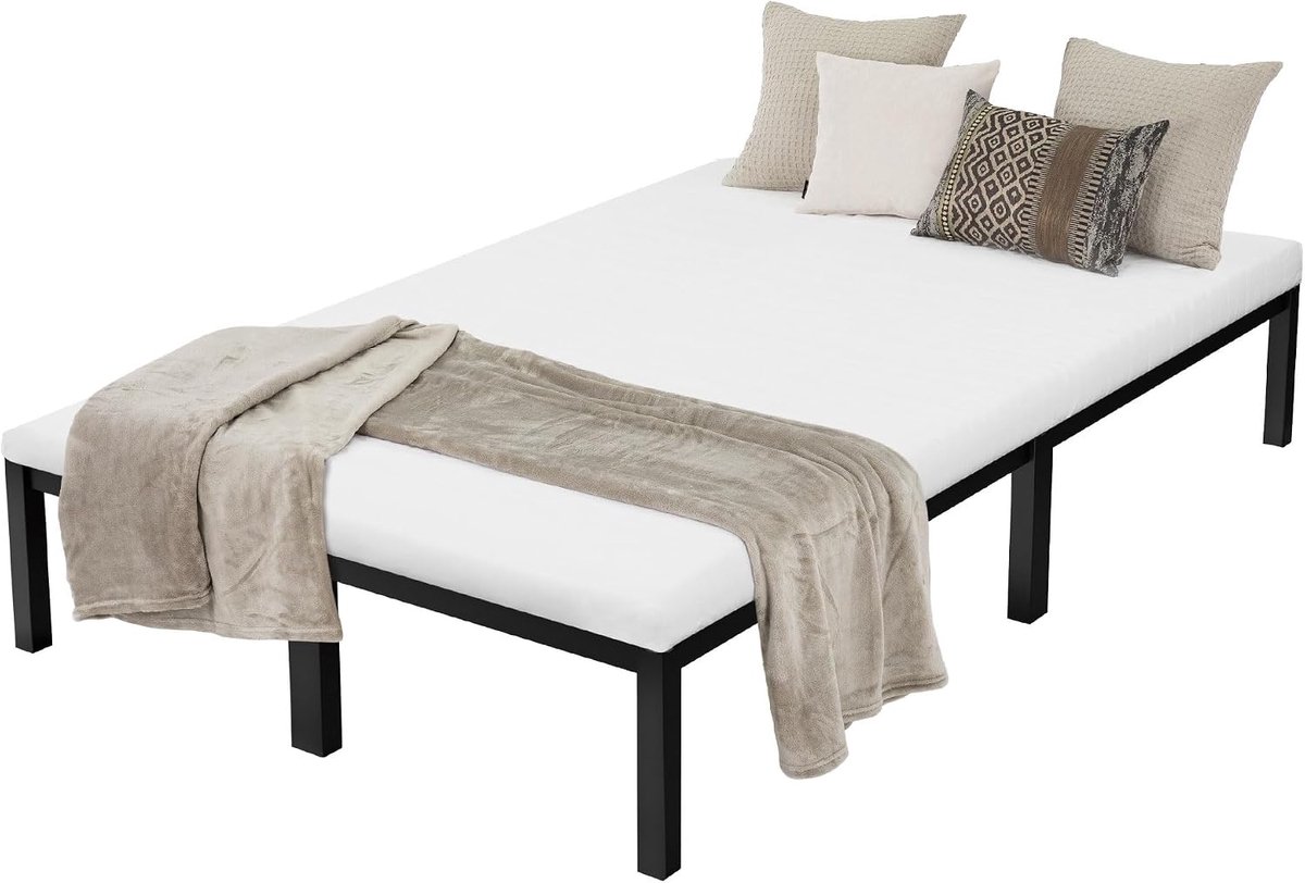 Metalen bed 120x200 cm zwart stalen frame met lattenbodem stevig en duurzaam eenpersoonsbed ideaal voor slaapkamer kinderkamer tienerkamer logeerkamer gastenbed en volwassenen bedframe
