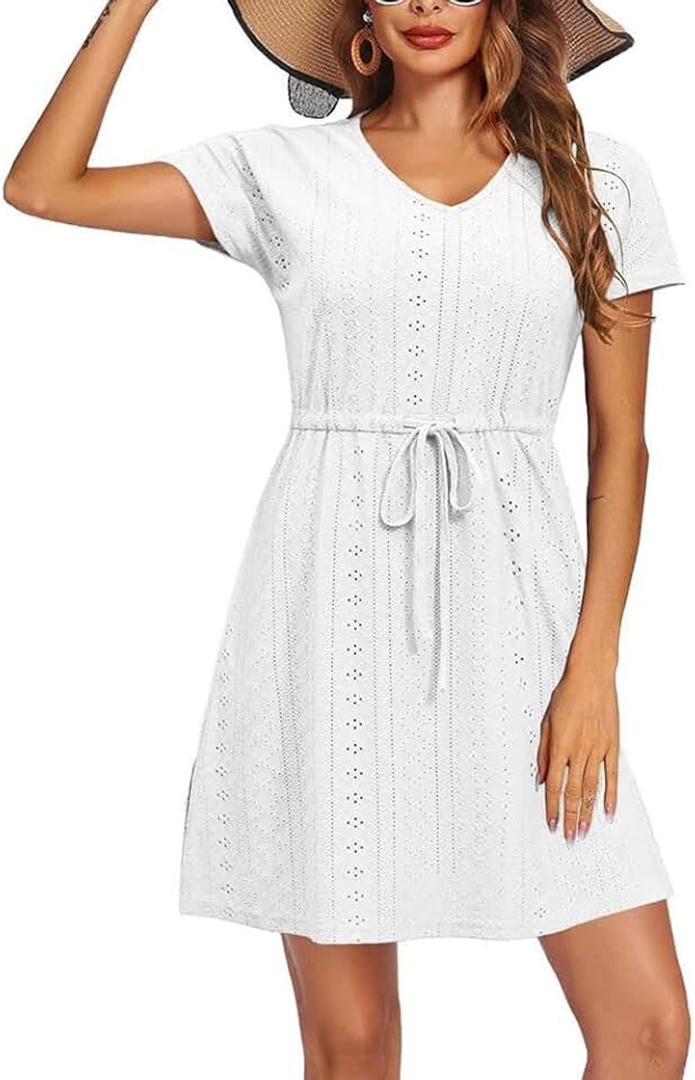 Damesbadpak, V-hals, korte mouwen, bikini, cover-up, zomer, elegant, casual, strand, jurk, vakantie, strandkleding