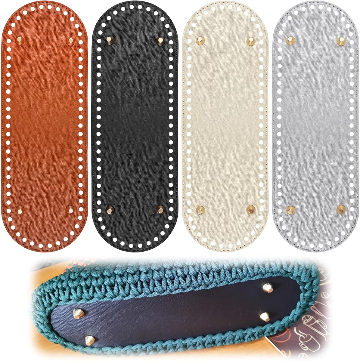 4 Stuks Zakbodem Om Te Haken 30 X 10 cm, Ovaal PU Lederen Tas Bodem, Geperforeerd Tas Bodem Gehaakt, Slijtvast Gehaakte Tas Bodem voor Gehaakte Handtassen, Geweven Handtassen, Crossbodytassen