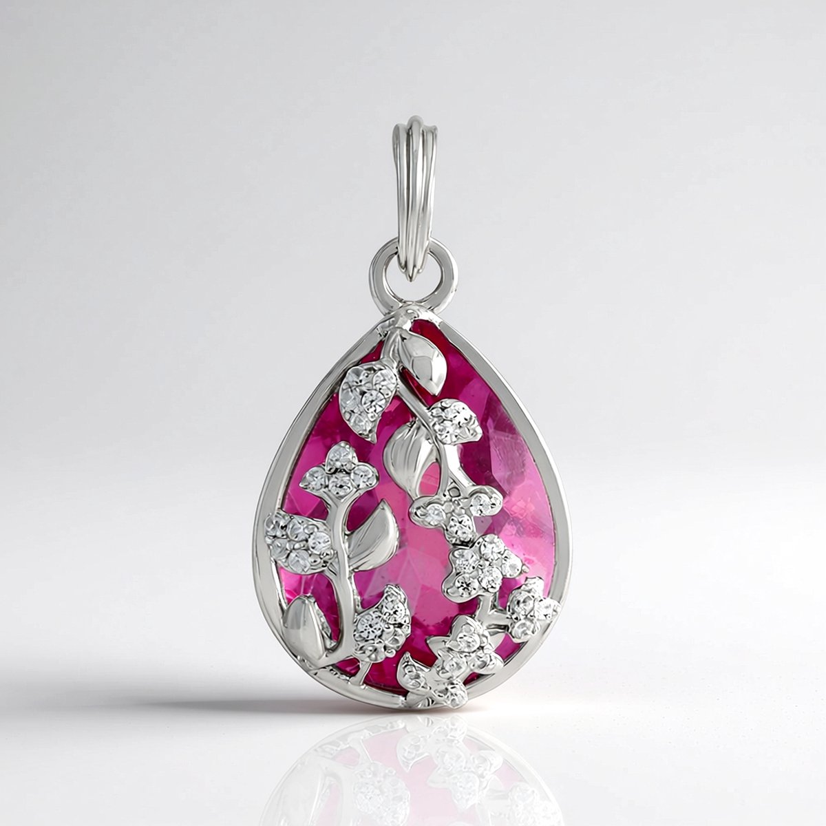 Cavill - Zilveren hanger met roze kwarts 4,9 ct en zirkonia 0,22 ct - 925 sterling zilver verguld - druppelvormige hanger - elegant Brazilië