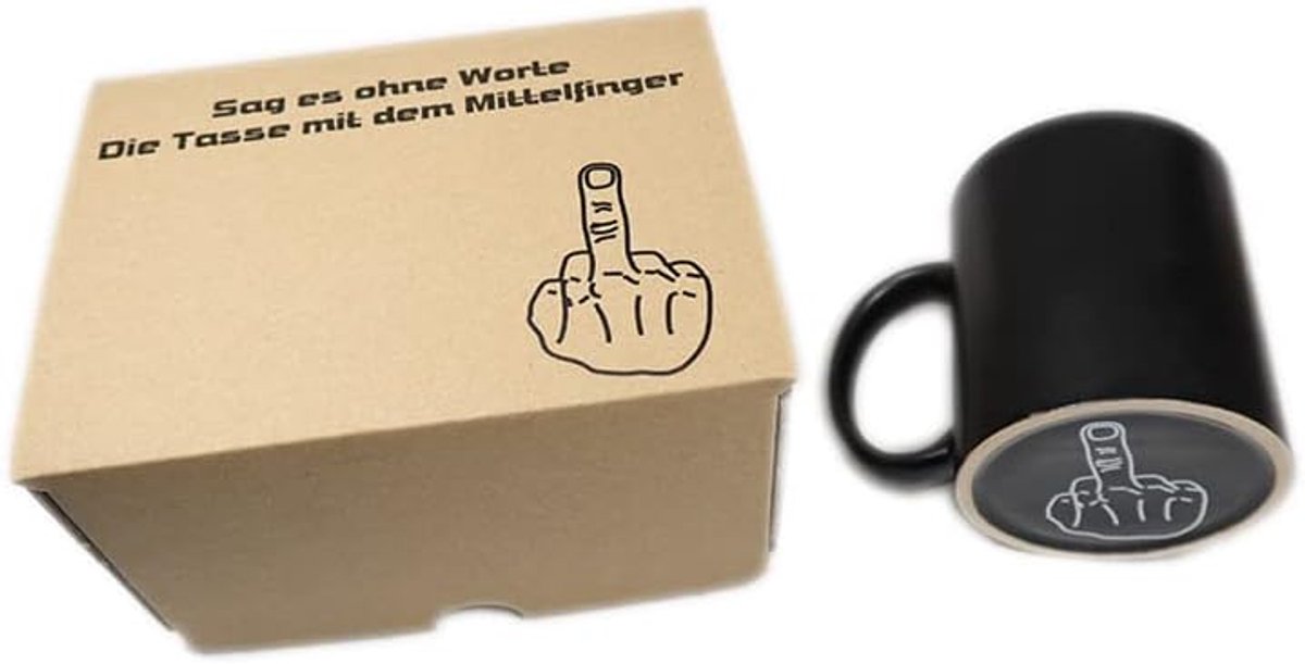 Koffiekop Zeg het zonder woorden met de middelvinger aan de onderkant zwart geschenkverpakking