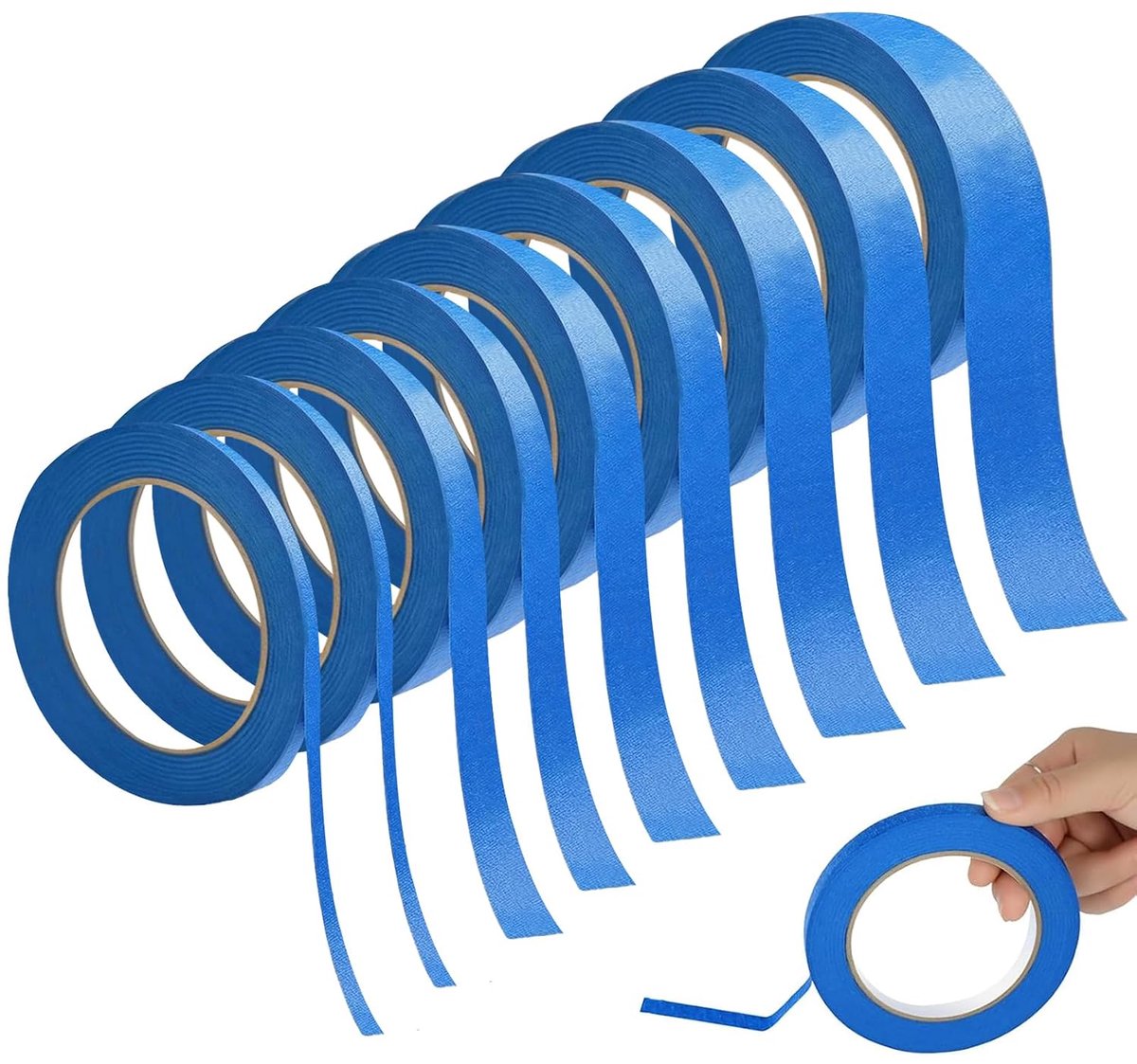 9 rollen schilderplakband (5/8/10/15/20 mm x 20 m), smal, blauw, zelfklevend, 5 breedtes om te decoreren, schilderen, doe-het-zelven, renovatieprojecten (blauw)