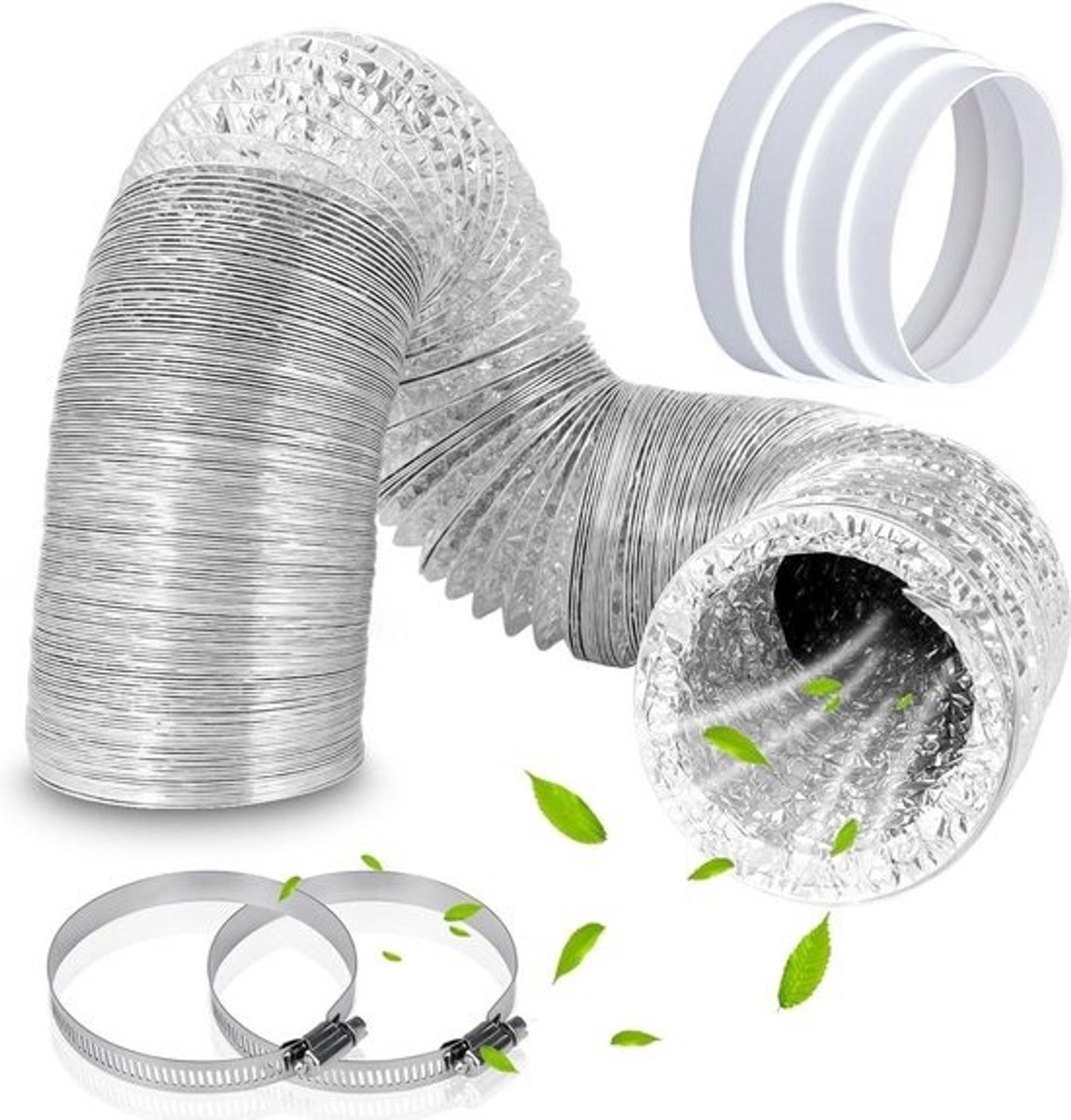 Afvoerslang Airco Flexibele Aluminium Buis 155 mm x 2 m - Inclusief Accessoireset - Flexibele Slang Ventilatieslang Warmte-isolatie Afvoerbuis - Airconditioningsafvoerslang - Draagbare Afvoerslang voor