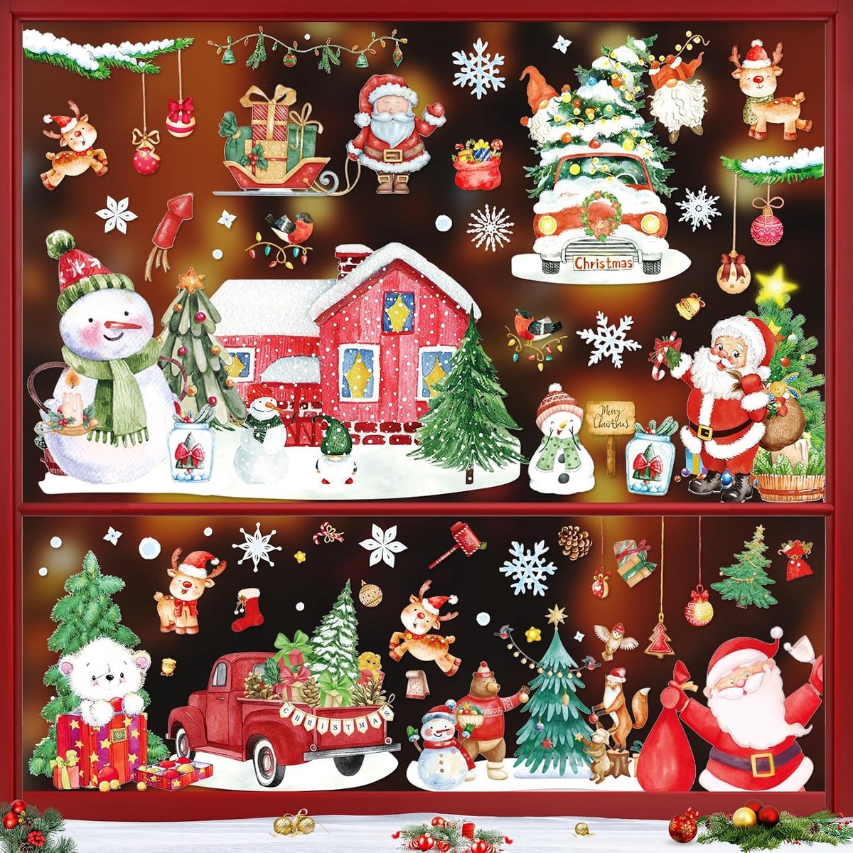 Raamafbeeldingen Kerstmis kinderen, 241 kerstdecoratie, raamstickers, Kerstmis, zelfklevend, kerstraamdecoratie, statisch hechtende raamstickers, kerstdecoratie voor ramen, glas