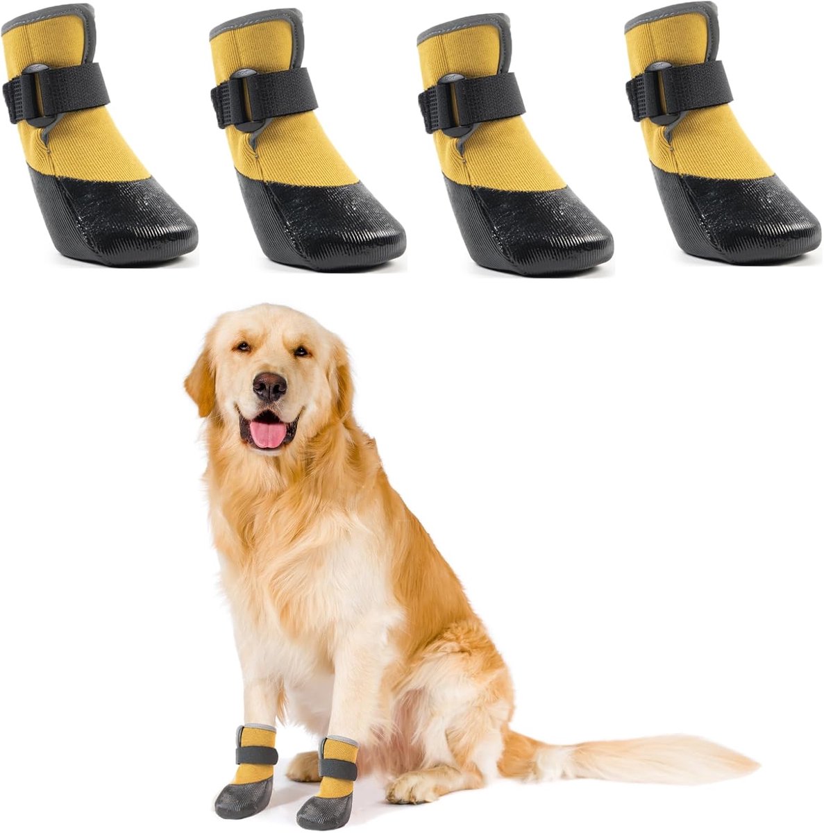 Schoenen Pootbescherming, 4 stuks Anti-Slip Hondensokken Pootbescherming, Outdoor Ademende Hond Schoenen met Verstelbare Riemen en Waterdichte Zool, Geel, XL