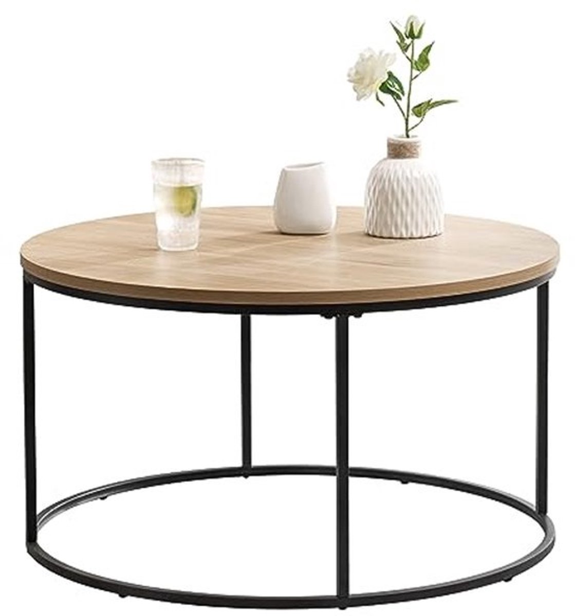 Ronde Salontafel 45x80 cm - Zwart Mat en Houtkleurig