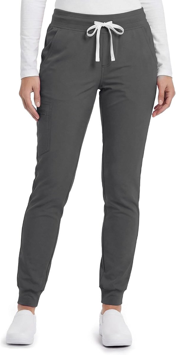 Medische joggingbroek, uniseks, stretch broek voor mannen en vrouwen, elastische tailleband met trekkoord, 2 voor- en 2 achterzakken, cargozak met ritssluiting