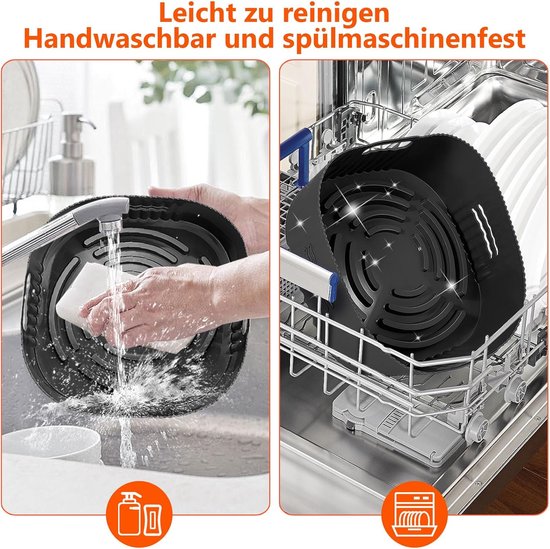 Accessoires luchtfriteuse - voor Moulinex 6,5 l, Princess 6,5 l, Cosori 5,5 l, Philips Airfryer serie 2000 6,2 l (NA230/00), pizzalade, grill, siliconen vorm, bakpapier, BPA-vrij — afbeelding 5