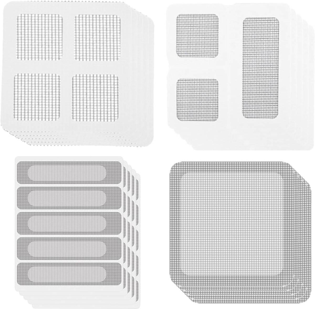 Reparatieset, 20 stuks, 4 maten, raamscherm-reparatieband, insectenbescherming, vliegengaas, raam, dakraam, reparatie, plakband, zelfklevend, glasvezel