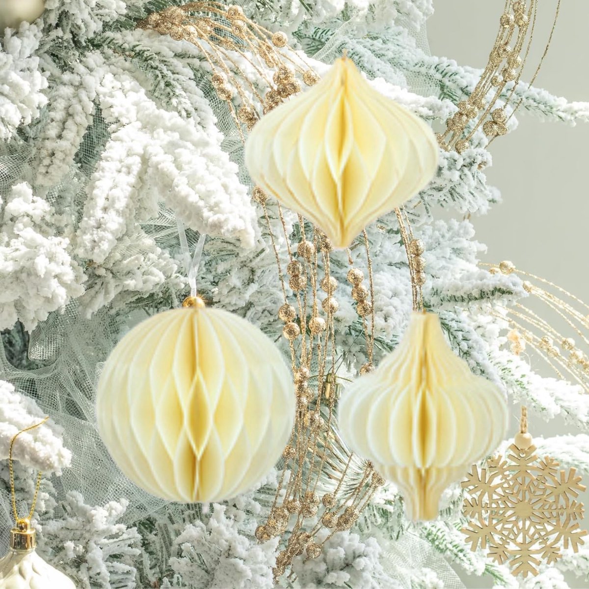 Kerstboom, kerstboom, bruin en goud, om neer te zetten, tafeldecoratie, papieren boom, 14 x 18 cm (crèmekleurig​)