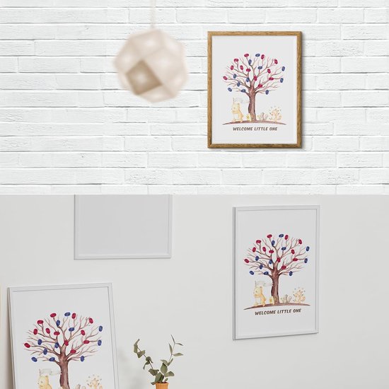 Reveal party vingerafdrukboom, geslacht zichtbare vingerafdrukbladen, babyshower, dierenthema, babyshower, vingerafdrukgastenboek, aandenkendecoratie, met 15 g confetti — afbeelding 4