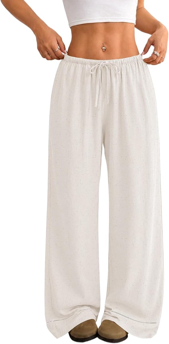 Linnen broek Womens uitgesneden zoom niet-doorschijnende wijde pijpen broek