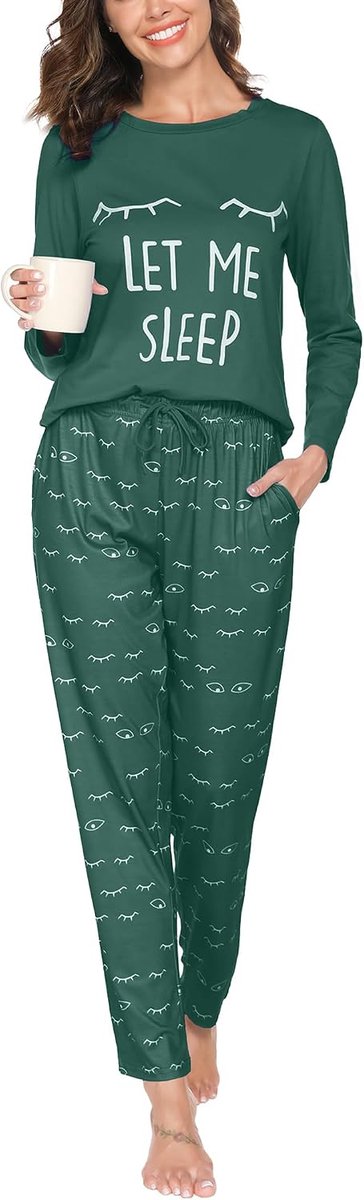 Pyjama Dames Lange Pyjama Katoenen Winter Pyjama Set Ronde Hals Top en Pyjamabroek Lange Mouwen Loungewear Nachtkleding Huispak Gezellig Vrijetijdspak