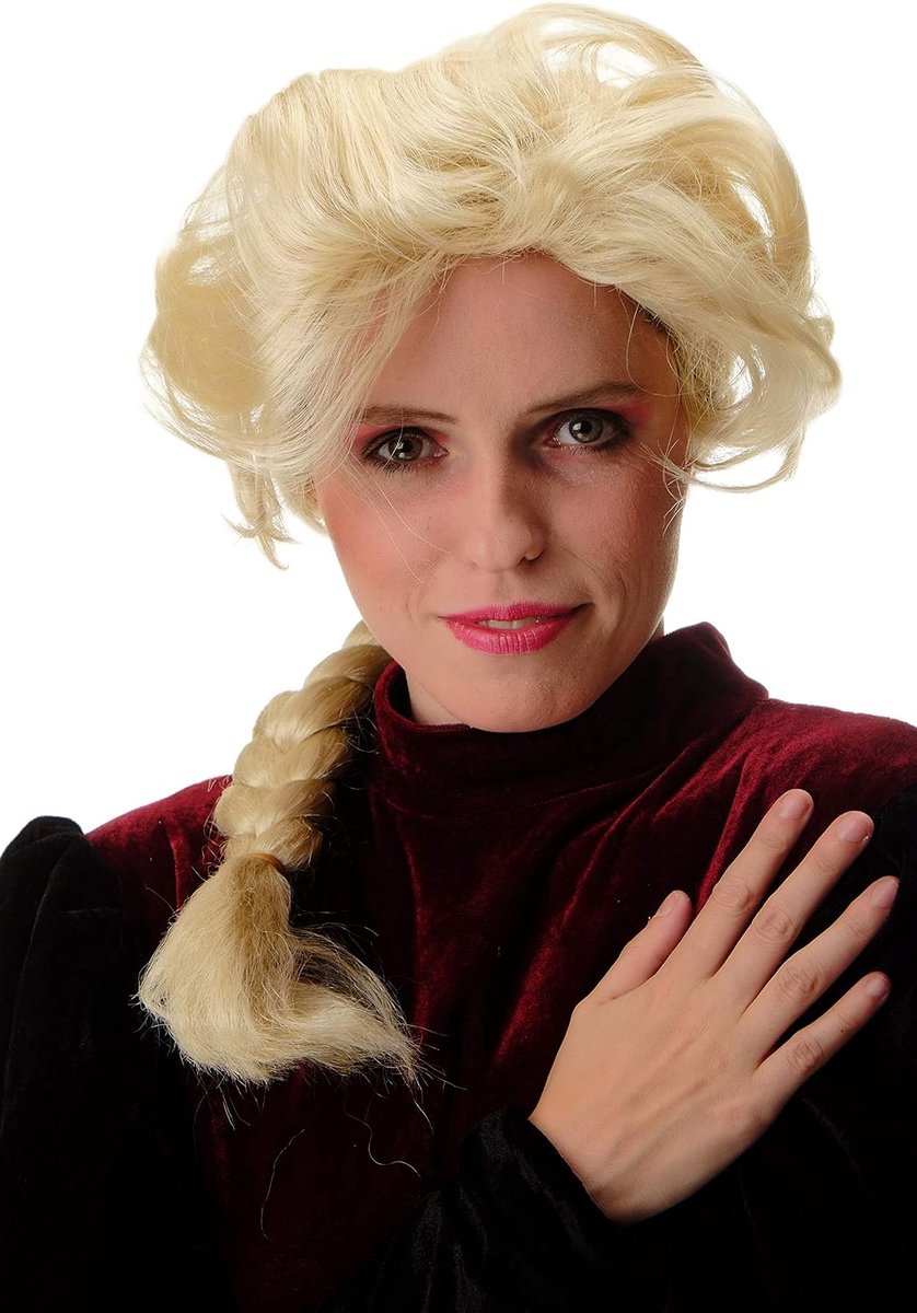 Damespruik Halloween Carnaval Lichtblond Dikke Gevlochten Vlecht Lange Getoupeerde Pony Sprookjes Cosplay
