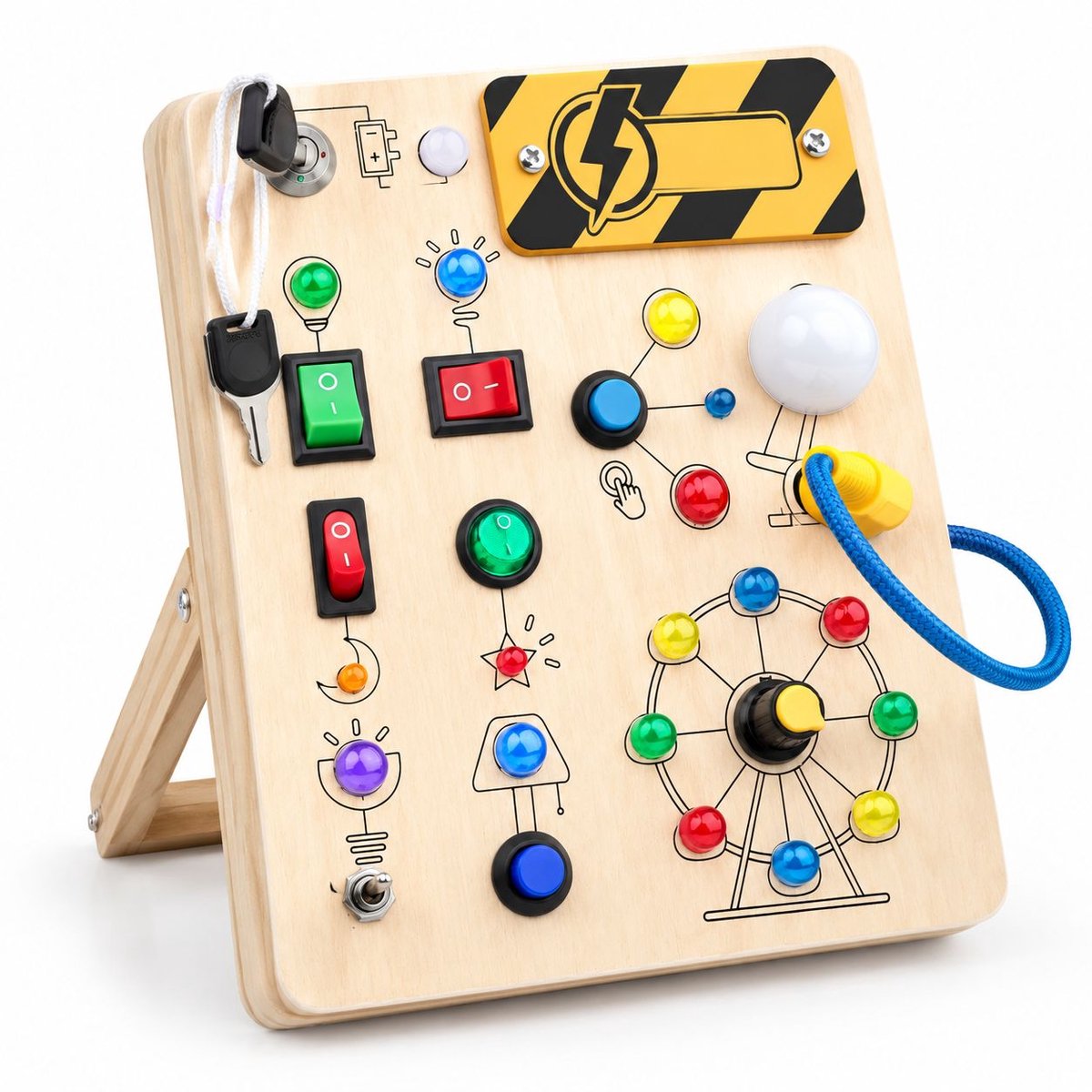 VHV - Montessori speelgoed -Houten speelgoed -Houten speelgoed - Montessori Activiteitenbord - Montessori Busy Board for Toddlers 1-4 - Sensory LED Light Switch Busy Board Toy