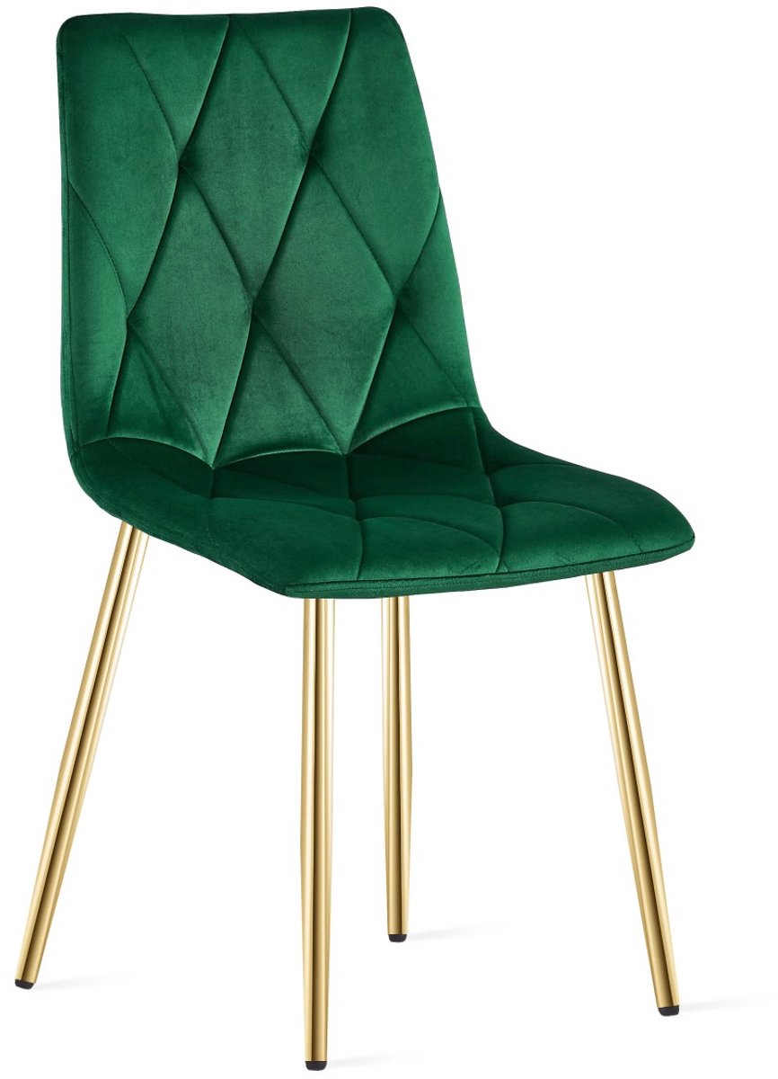 Eetkamerstoel LIBRA - Donkergroen fluweel - Gouden metalen poten - Modern design