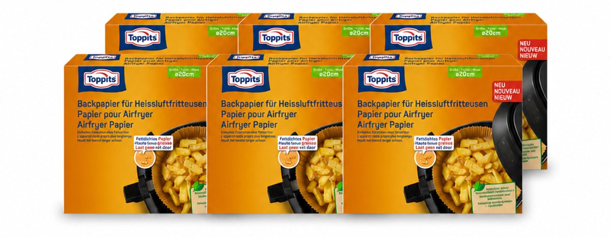 6 x Toppits – Airfryer Papier – 20 cm – 20 Zakjes - Voordeelverpakking - 6 stuks