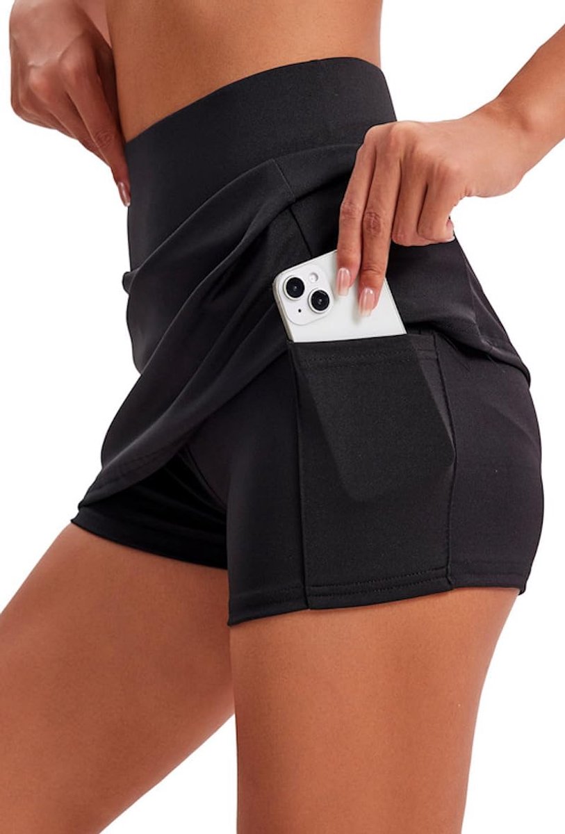 Damesrok - sportieve moderne rok voor alle activiteiten, kantoor en vrijetijdsrok met twee praktische zakken en extra hoge, super elastische band, met binnenshorts