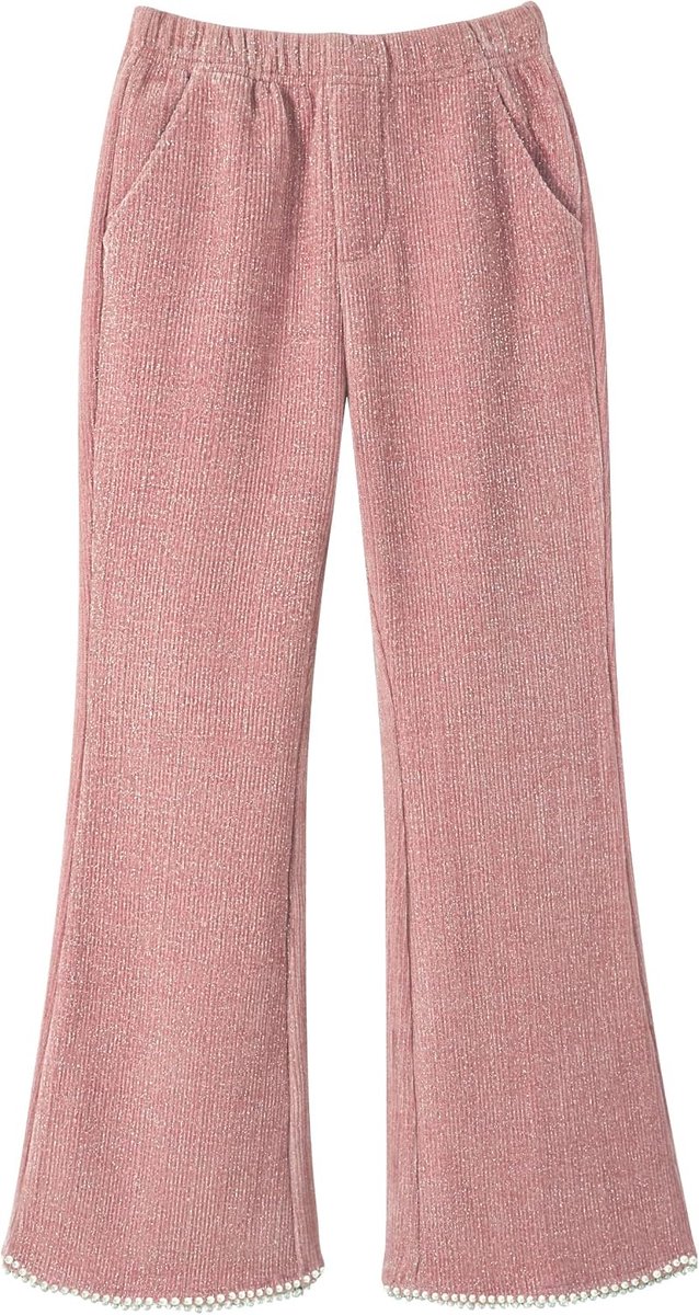 Klokbroek voor meisjes, elastische tailleband, glanzende geribbelde leggings van fluweel met bel en parels, voor kinderen, warm, joggingbroek met zakken