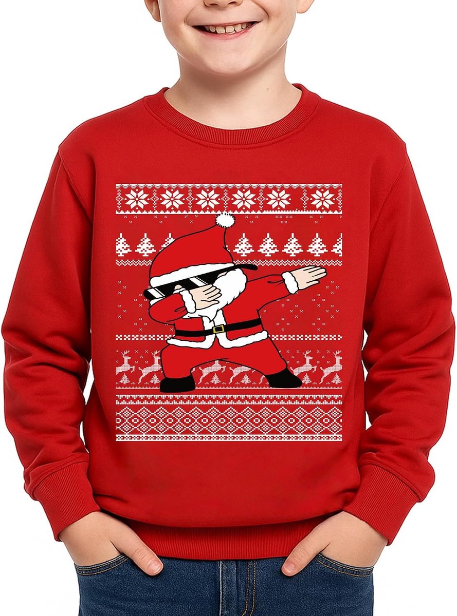 Kersttrui voor kinderen, kersttrui, kersttrui, kerstman, print, kerstkleding, ronde hals, uniseks, 110-150