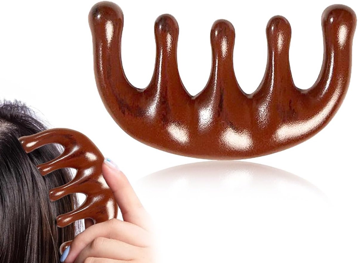 Sha Massagekam, houten kam met brede tanden, multifunctionele kam voor hoofdhuid, haarkam van hout, ronde tandkam voor hoofdmassage