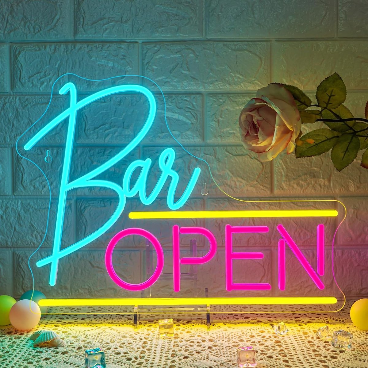 Ineonlife Open neonbord roze blauw LED Neon Light voor Business Light Up Sign voor bar, salon, winkel, café, winkel, club, open teken voor wanddecoratie
