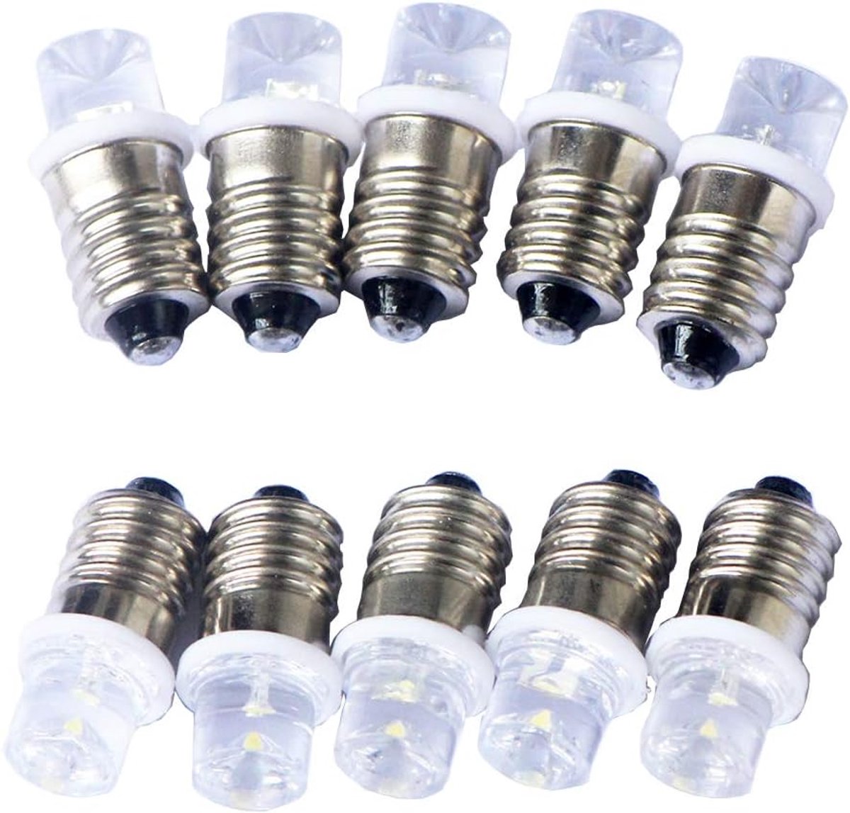 DC 10 stuks e10 3v 4.5v 6v 8v 9v 12v 24v schijnwerper LED lamp schijnwerper koud wit geel blauw, groen, rood + 10 stuks e10 basis 6v Kalt Weiße