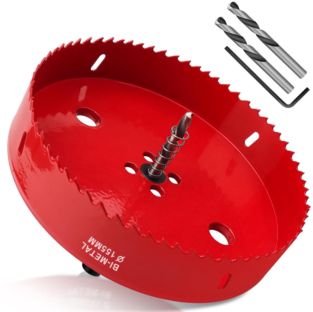 155 mm, universele HSS M42 bimetalen gatzagen, gatcirkelzaag met zeskantige schacht en boor, gatboorset, boorkroon voor hout, Rigips, droogbouw, kunststoffen, 1 stuk, rood