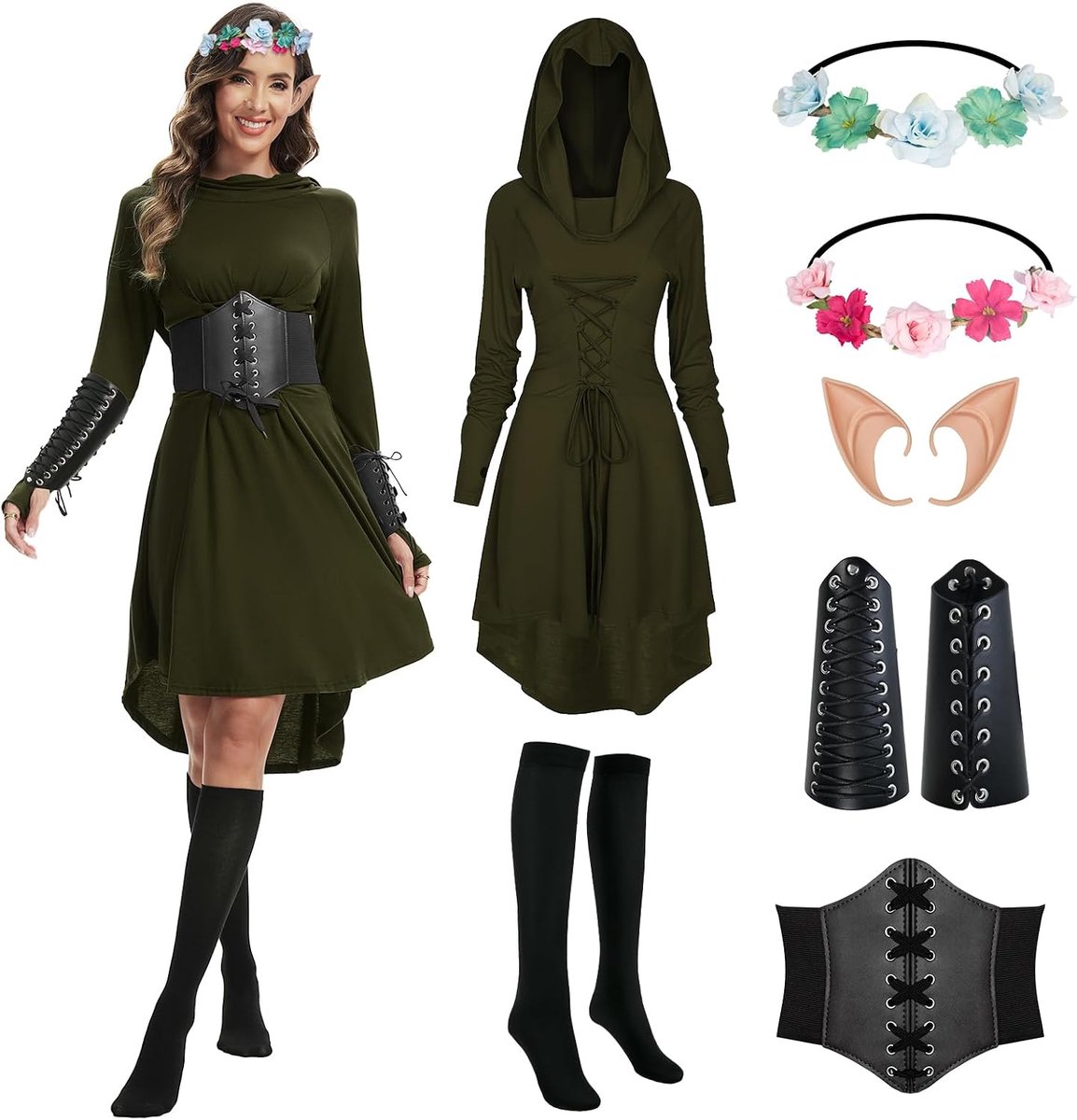 Renaissance-kostuum voor dames, middeleeuwse jurk met capuchon, gothic, cosplay, vintage, Victoriaans voor Halloween, carnaval