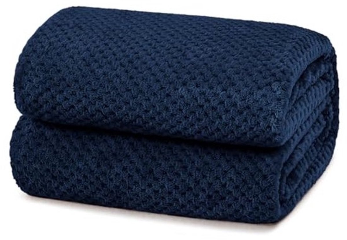 Zachte Waffle Deken, Super Warm Fleece Deken voor bank en Bed, Cozy en Comfortabele Deken (150 x 200 cm, Marineblauw)