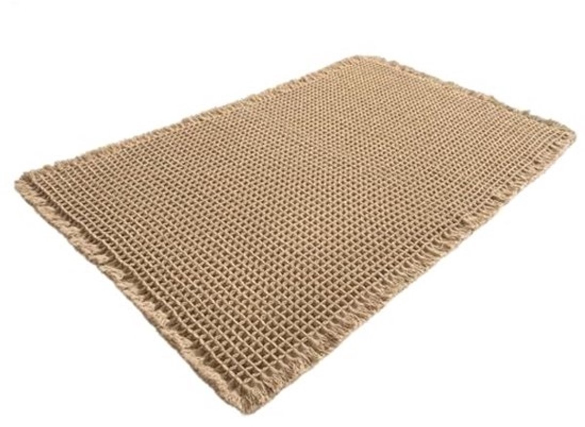 Antislip Badmat 43 x 60 cm met Absorberend Wafelontwerp en Franjes voor Badkamerdecoratie