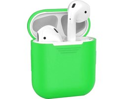 Hoesje - Geschikt voor Apple Airpods 1 - Siliconen Hoes met Clip - Silicone Case Cover - Groen