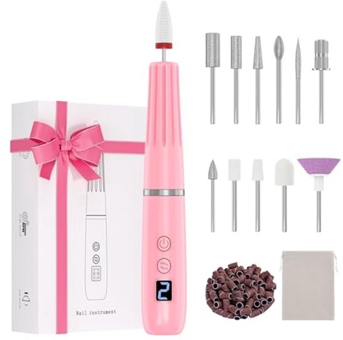Professionele Draadloze Elektrische Nagelvijl - 12-in-1 Manicure Pedicure Set met LED-lamp