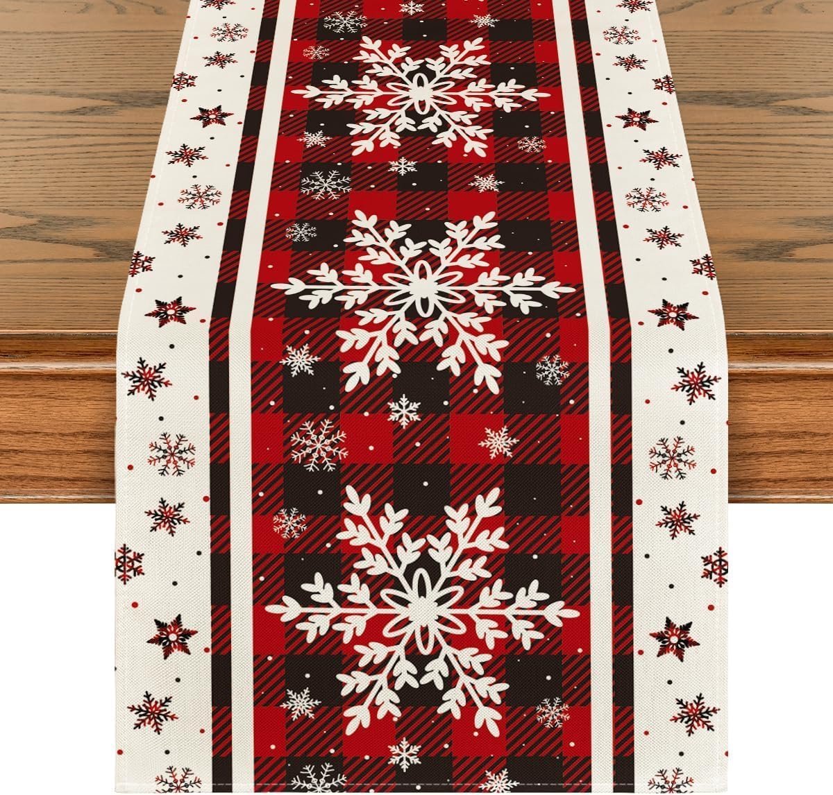 180 x 33 cm, rood, kersttafelkleed, sneeuwvlokken, kerstloper, tafel voor Kerstmis, tafeldecoratie