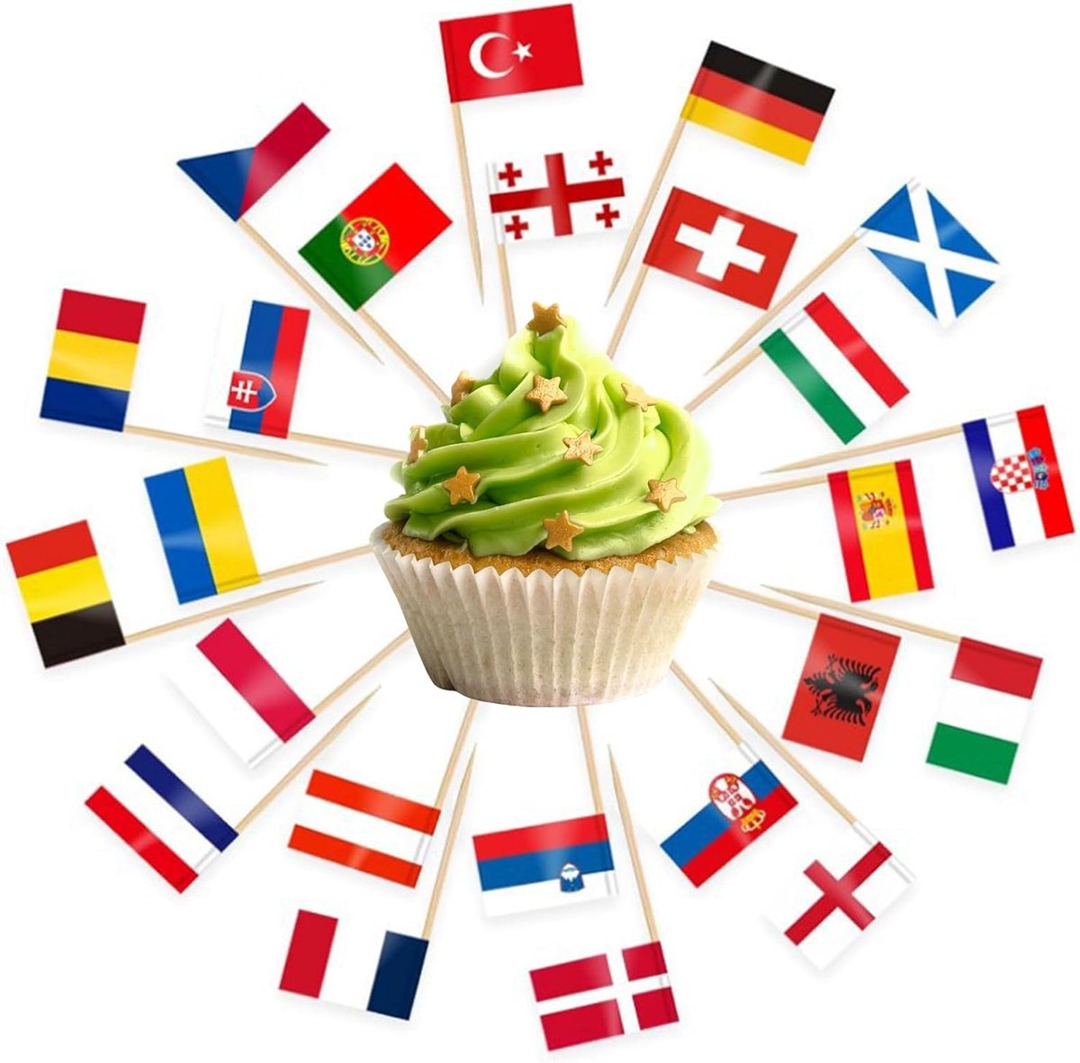 100 Stuks Cocktailvlaggetjes Internationale Vlaggen, Tandenstoker Vlaggen Cake Toppers, Dubbelzijdige Decoratieve Tandenstokers Europa, Voor De Eurocopa, Decoratie Van Bars Of Feesten