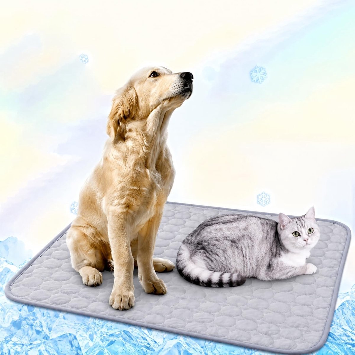 Koelmat voor honden, zelfkoelend, hondenkoelmat, zomer, koelkussen van niet-giftig, huidvriendelijk materiaal, antislip, wasbaar, voor honden en katten, cirkelvormig patroon, grijs, 40 x 50 cm