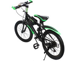 20 inch, zwart-groen, stabiel stalen frame, fiets met verstelbare zitting, spatborden, standaard en waterfles, outdoor kindermountainbike voor jongens van 6-10 jaar