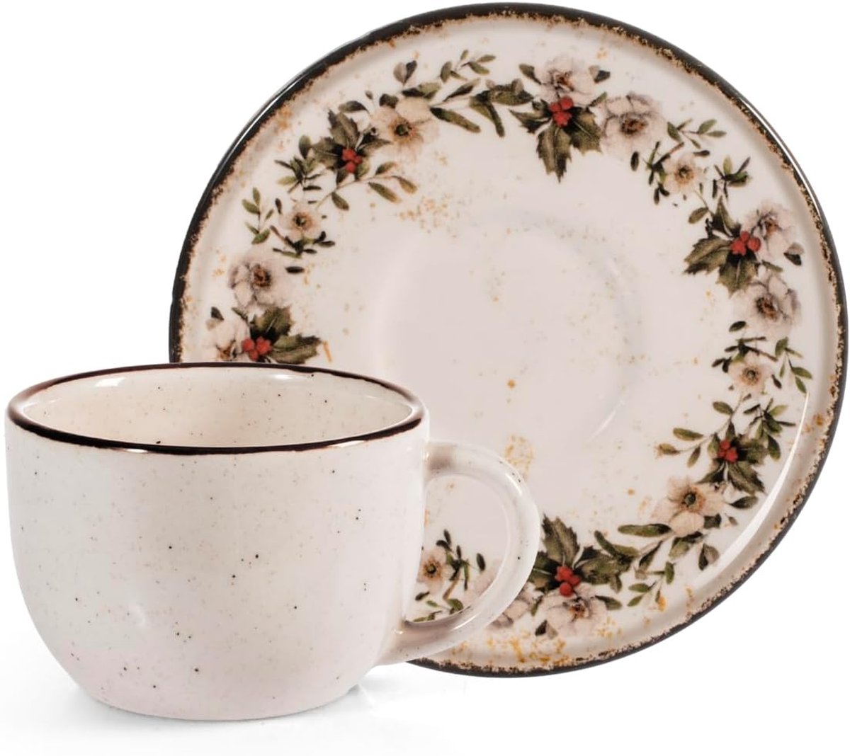 Set 4 Tazze Caff� Nordic Garland Con Piattino In Stoneware Cc 115