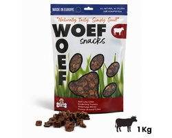 Woef Woef Hondensnacks Runderlong Trainers 1.00 KG - Trainingsnacks Hondensnoepjes - Gedroogd vlees - Rund - vanaf 3 maanden - Geen toevoegingen