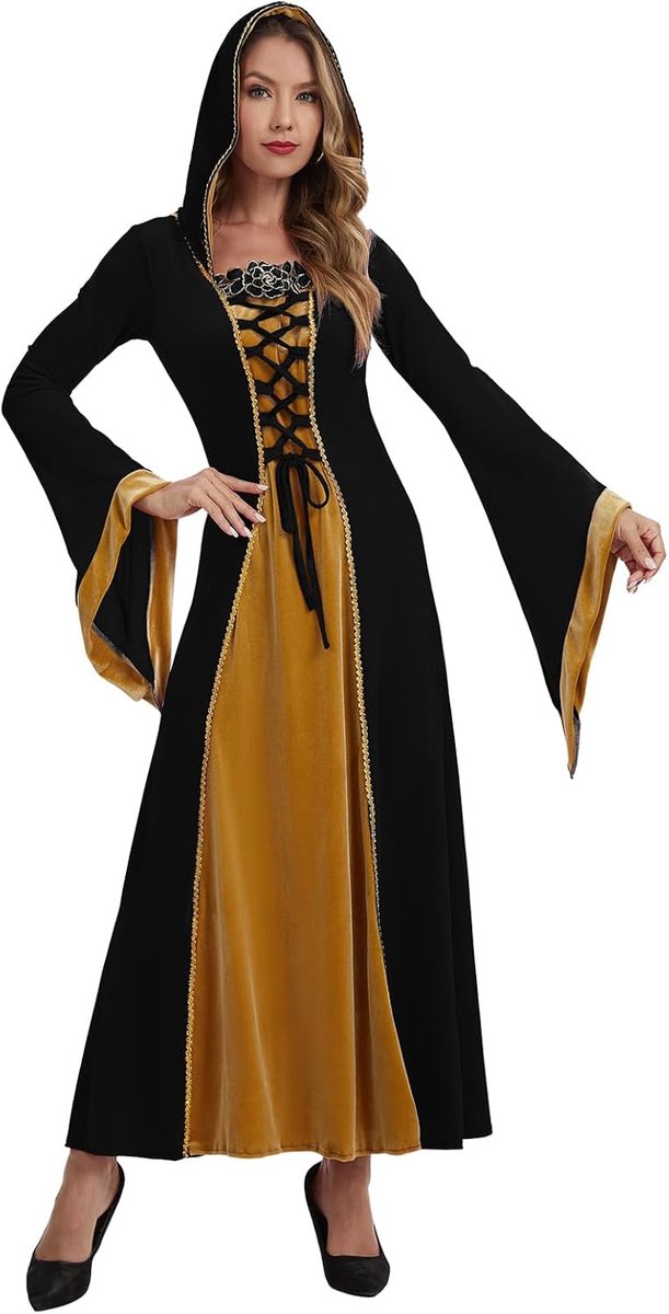 Renaissance-kostuum voor dames, met capuchon, Victoriaanse fluwelen jurk, cosplay, feest, Halloween-kostuums voor dames