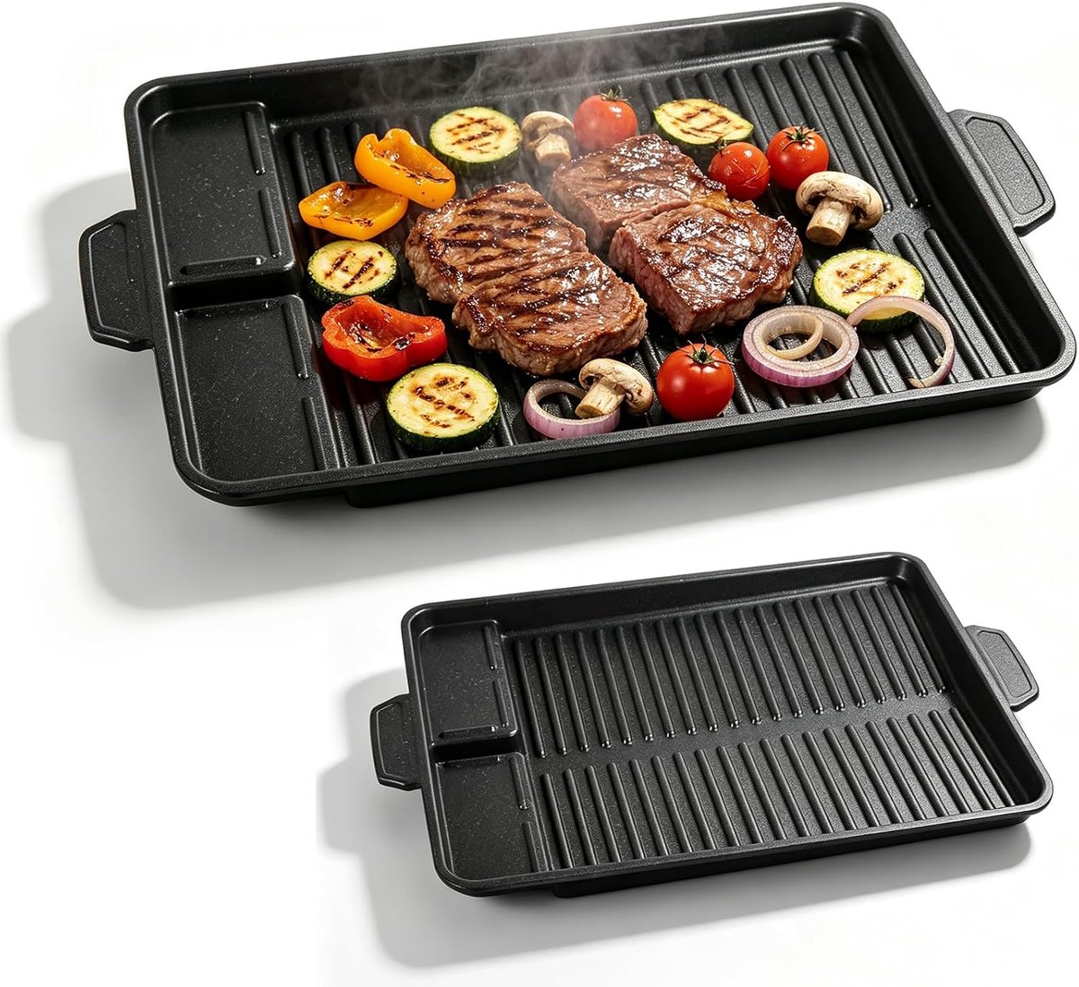 Grillplaat, rechthoekige grillpan, grillopzetstuk voor gasfornuis, grillpan, 37 x 26 cm, antiaanbaklaag, grillpan voor campingfornuis, voor inductie, gas, keramiek, BBQ