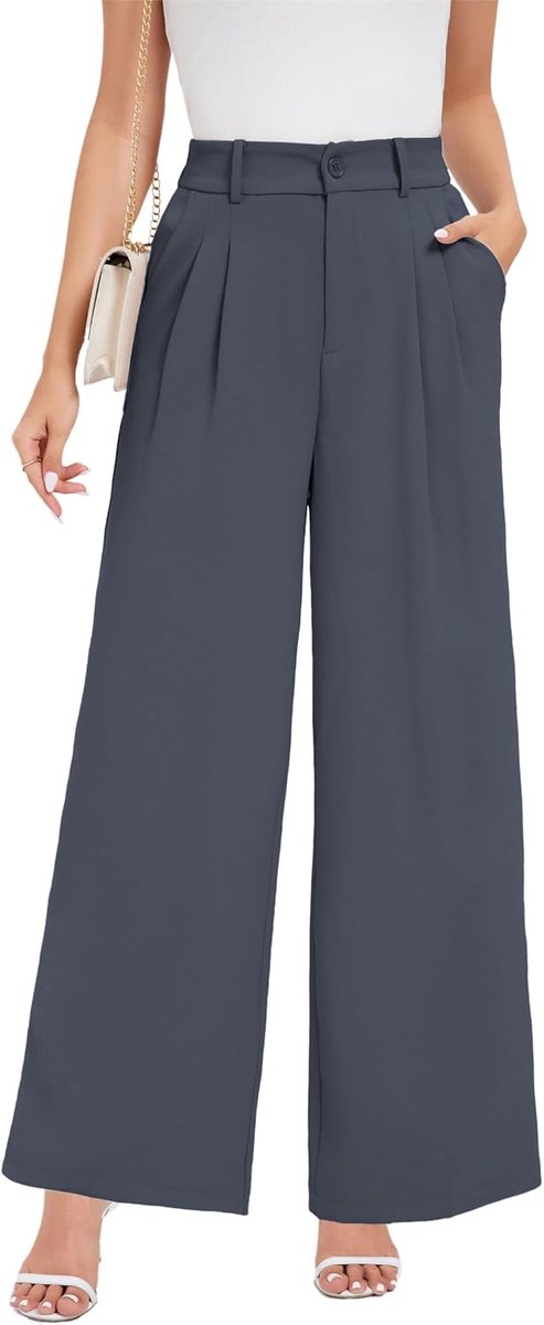 Palazzo broek voor dames, casual, stoffen broek, hoge taille, zomerbroek, licht, elegant, zakelijk, wijde pijpen, broek met elastiek