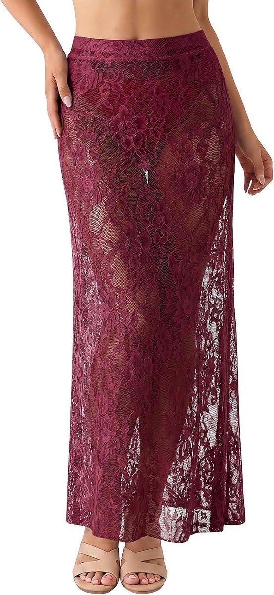 Rok van kant, transparant, voor dames, maxi-rok, casual