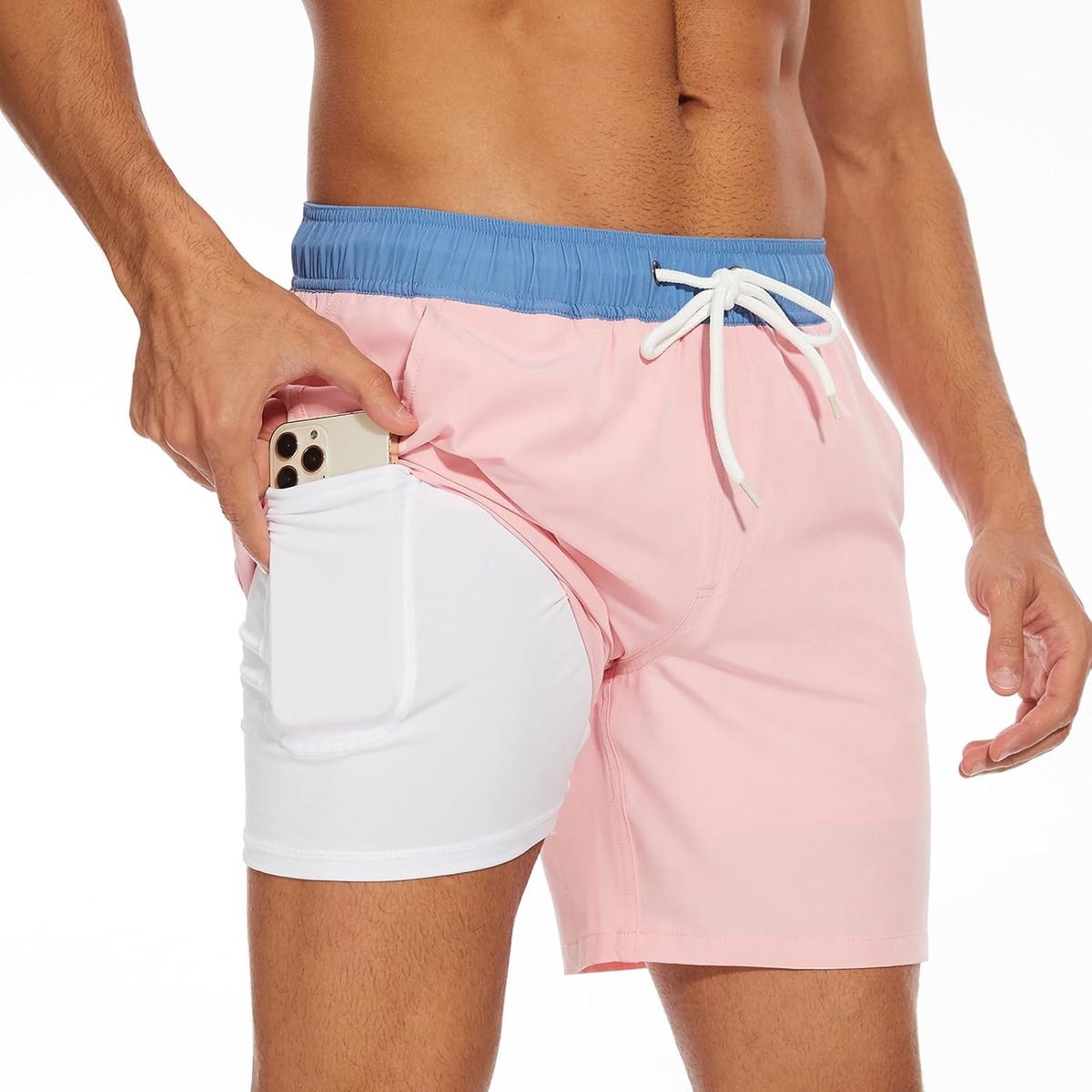 Shorts voor heren, sneldrogende zwembroek, strandshorts, surfboardshorts met compressieliner en zakken