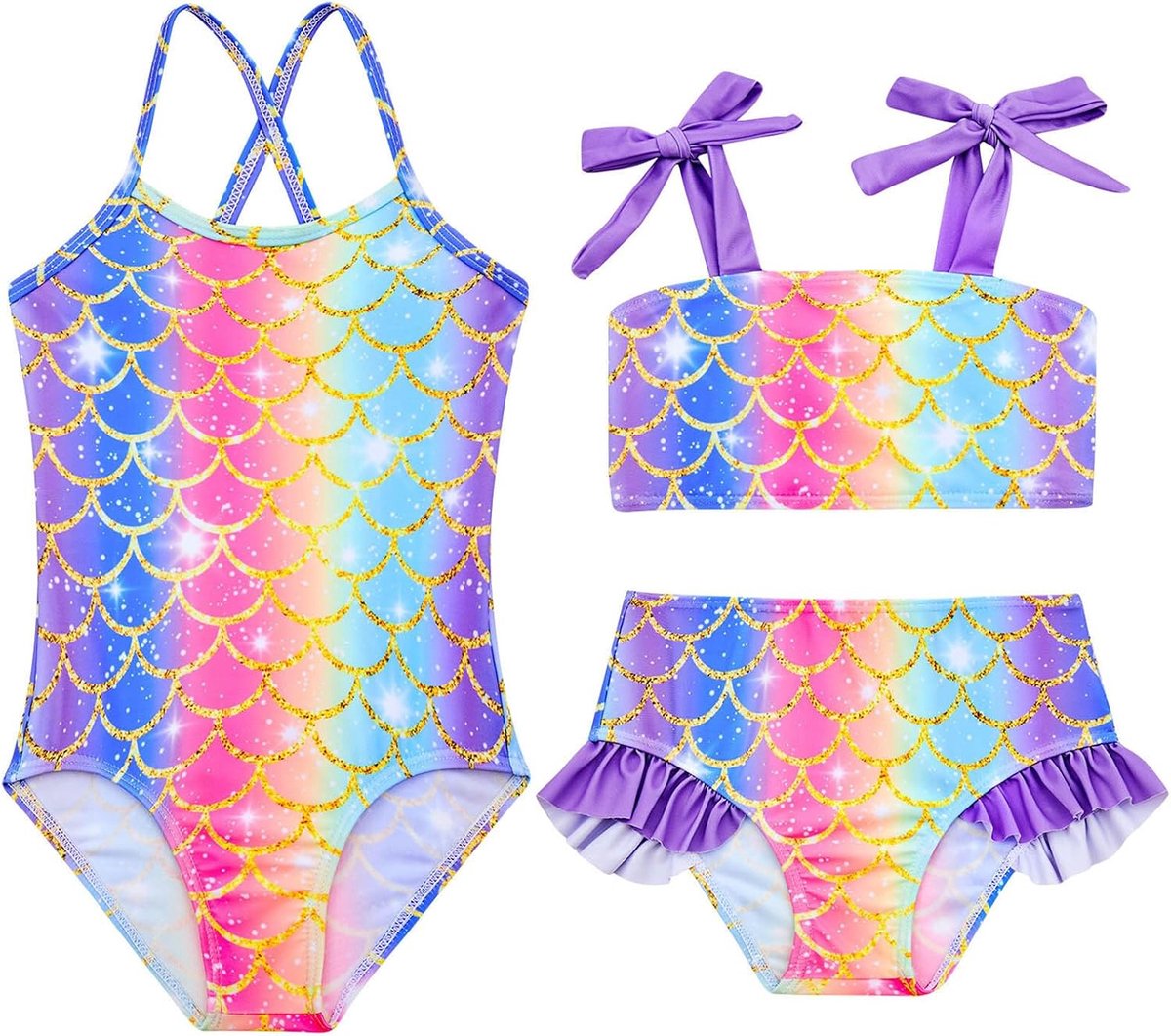 Badpak voor meisjes, eendelig badpak, bikiniset, twee sets badmode, zwemkostuum, strandbadpak voor kinderen van 2-7 jaar